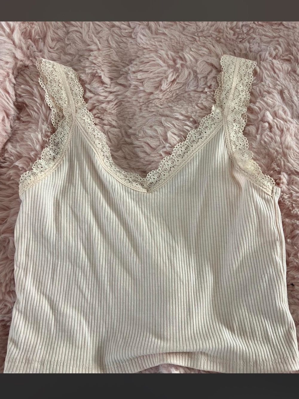 American Eagle Outfitters Blush Ribbed Lace-Trim Tank
